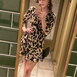 Leopard print wrap dress with frill hem - PrettyLittleThing. US Size 4.